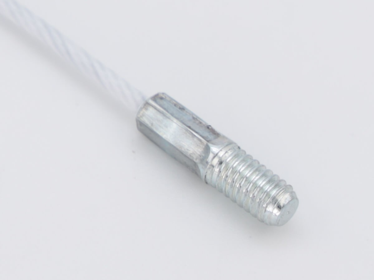 Трос из оцинкованной стали Ø1.2 мм в белой ПВХ-оплетке Ø1.5 мм со шпилькой 14 мм